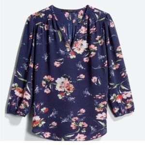 Navy Coral Floral Kenmore Splitneck Popover Blouse by Fun2Fun Stitchfix NWOT